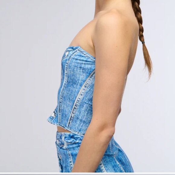 Callie Lives Digitize Me AKIRA Blue Day Dreaming Denim Printed Corset Top S - Picture 7 of 8